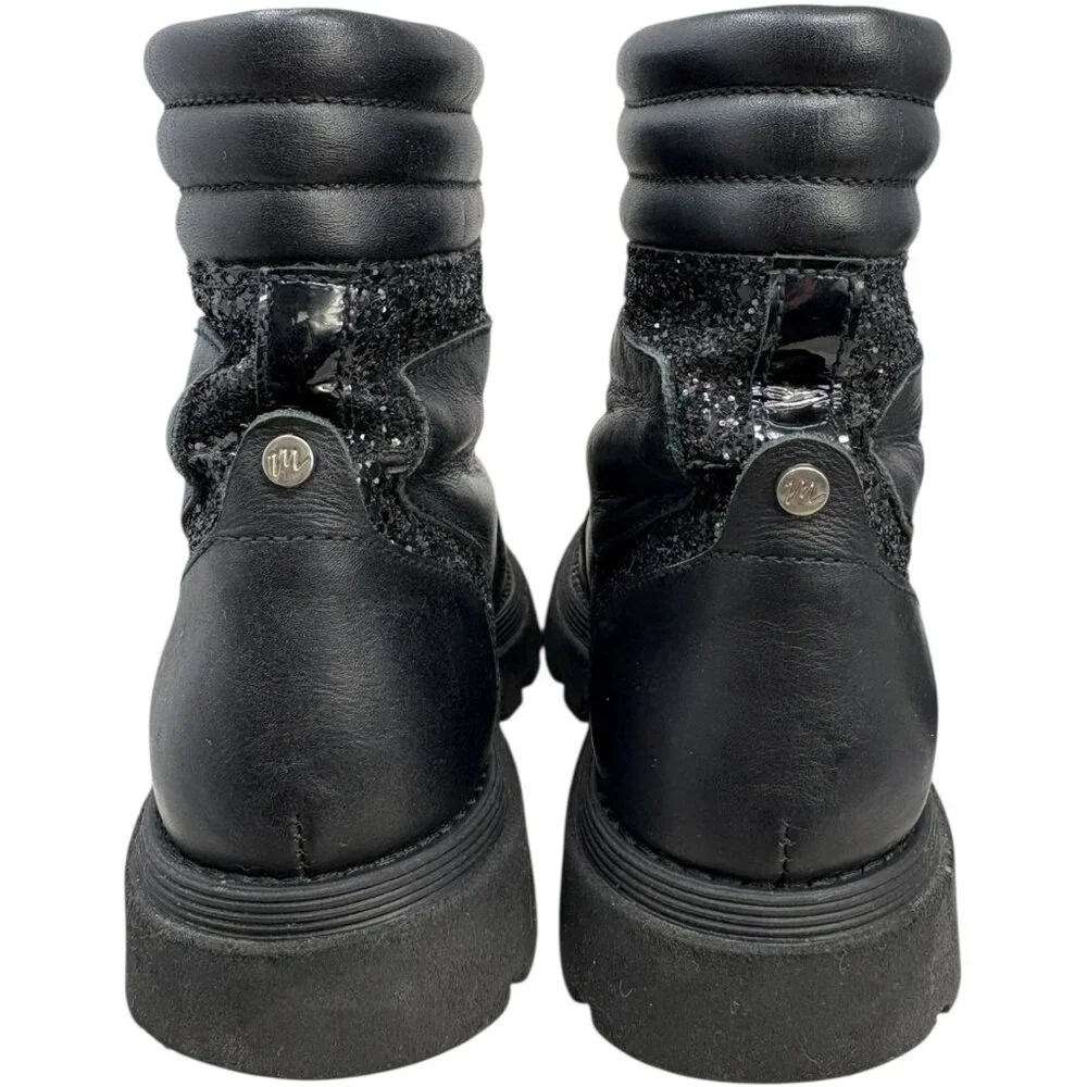 MANUELA Black‎ Leather Front Zip Big Girl Ankle Booties